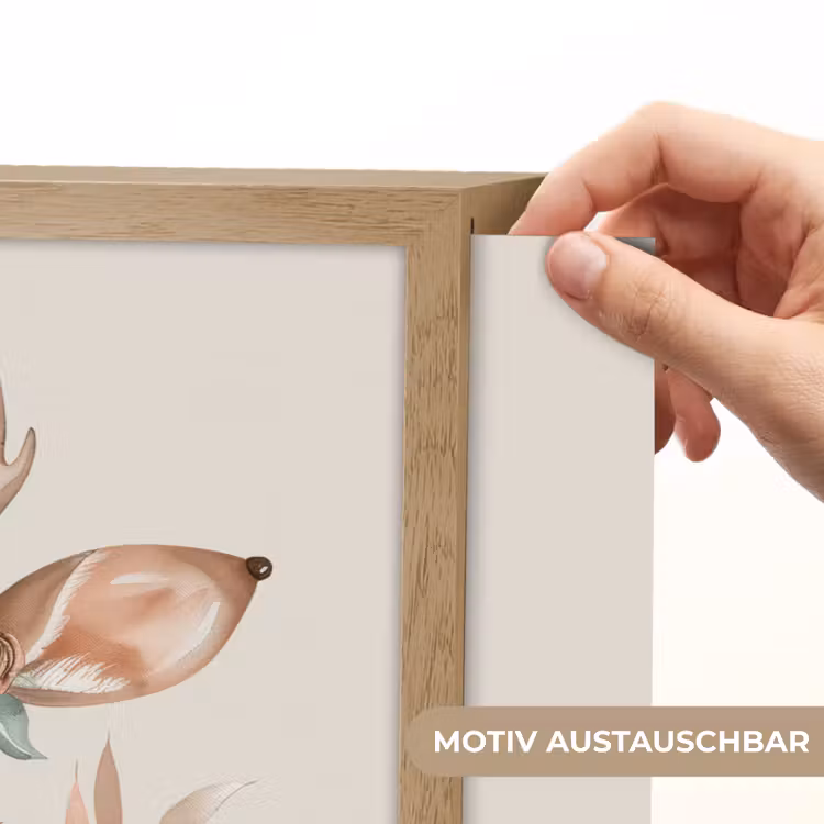 Hert - Bohemian - Bloemen - Bosdieren Light Box met batterij (Wandlamp kind) middel -USP_websiteprintDE