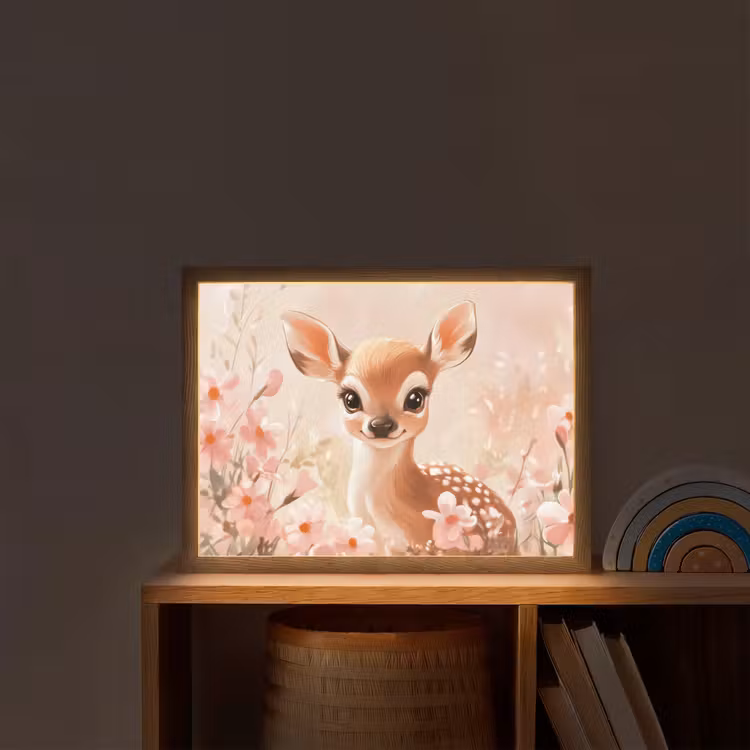 Hertje - Illustratie - Bloemen - Roze Light Box met batterij (Wandlamp kind) middel -sfeer1_kind