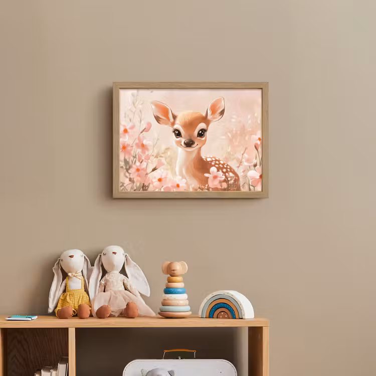 Hertje - Illustratie - Bloemen - Roze Light Box met batterij (Wandlamp kind) middel -sfeer2_kind