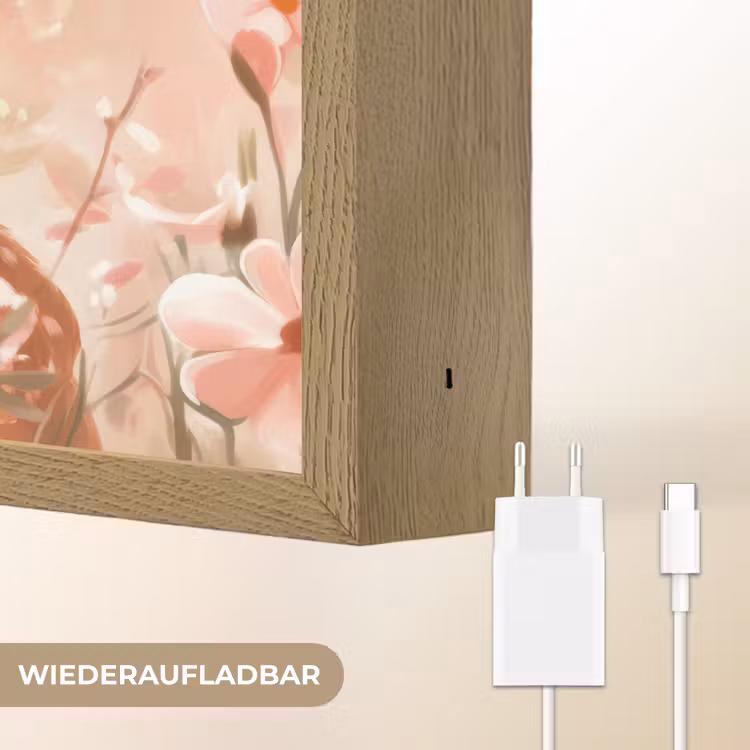 Hertje - Illustratie - Bloemen - Roze Light Box met batterij (Wandlamp kind) middel -USP_websiteoplaadbaarDE
