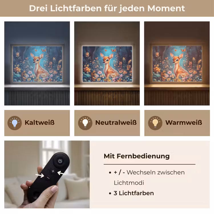 Hert - Magisch - Sprookjesbos Light Box met batterij (Wandlamp kind) middel -USP_lichtkleurDE