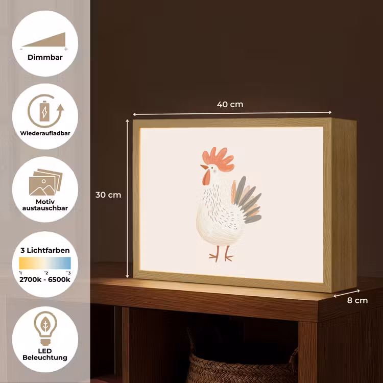 Kip - Boerderij - Dieren Light Box met batterij (Wandlamp kind) middel -USP_websiteoverzichtDE