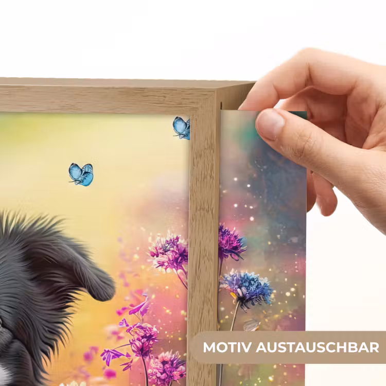 Hond - Bloemen - Natuur - Puppy - Bordercollie Light Box met batterij (Wandlamp kind) middel -USP_websiteprintDE