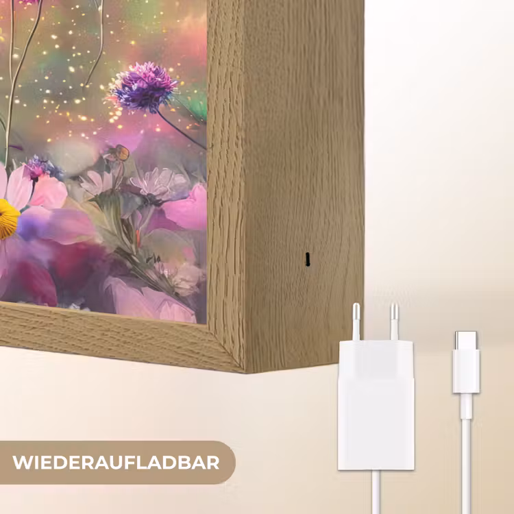 Hond - Bloemen - Natuur - Puppy - Bordercollie Light Box met batterij (Wandlamp kind) middel -USP_websiteoplaadbaarDE