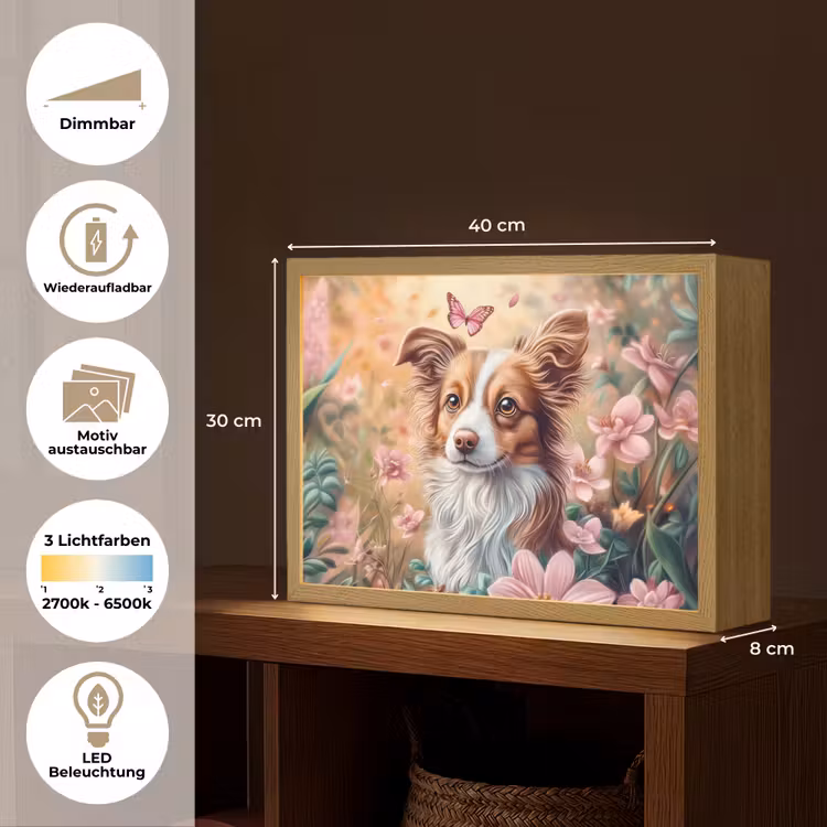 Hond - Bloemen - Roze Light Box met batterij (Wandlamp kind) middel -USP_websiteoverzichtDE
