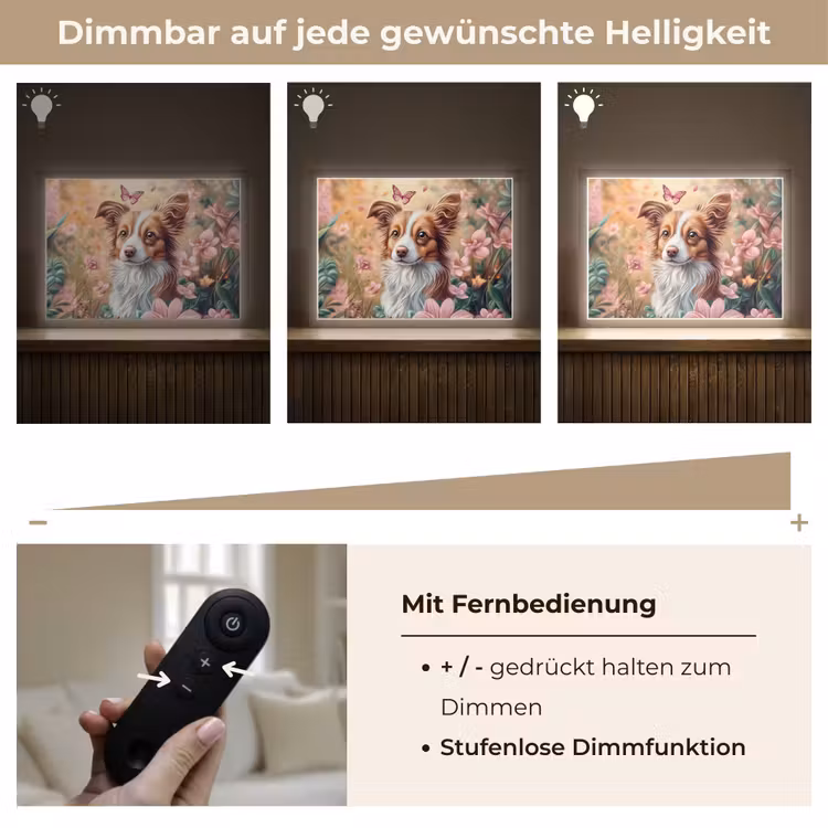 Hond - Bloemen - Roze Light Box met batterij (Wandlamp kind) middel -USP_dimbaarDE