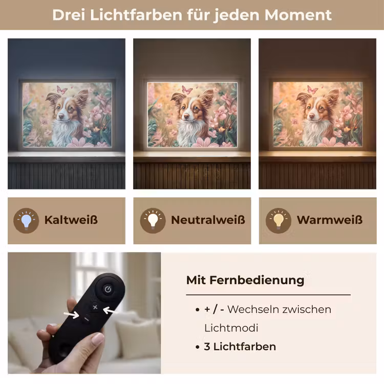 Hond - Bloemen - Roze Light Box met batterij (Wandlamp kind) middel -USP_lichtkleurDE