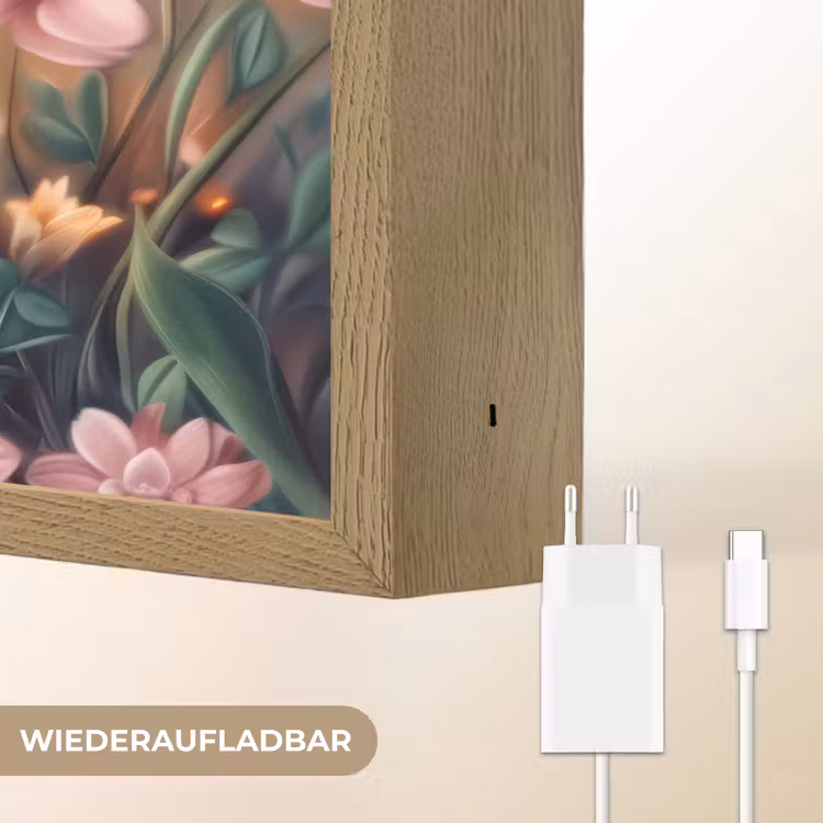 Hond - Bloemen - Roze Light Box met batterij (Wandlamp kind) middel -USP_websiteoplaadbaarDE