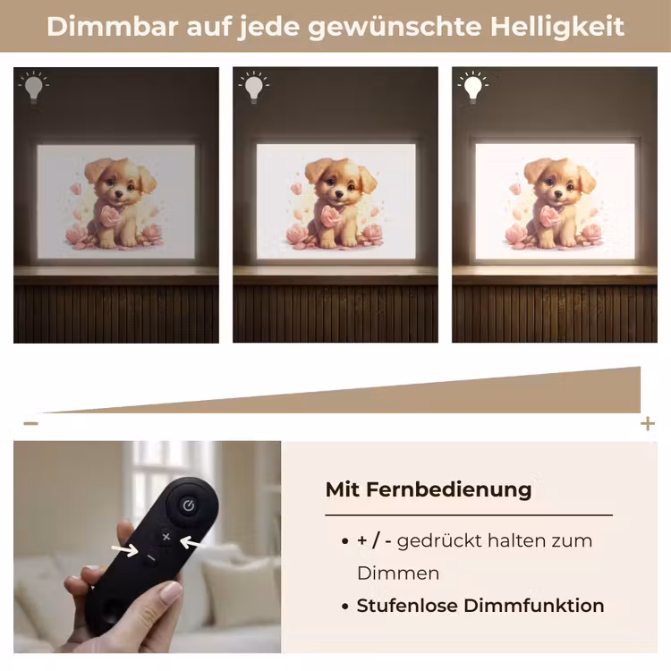 Hond - Bloemen - Roze - Meisjes - Kind Light Box met batterij (Wandlamp kind) middel -USP_dimbaarDE
