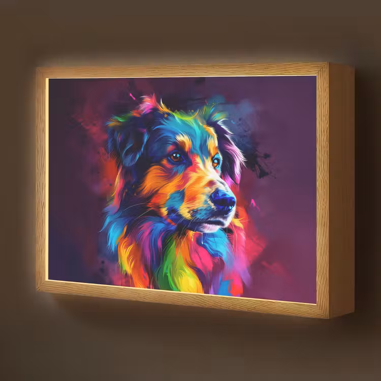 Hond - Kleurrijk - Dier - Dierenhoofd Light Box met batterij (Wandlamp kind) middel -z3d_website