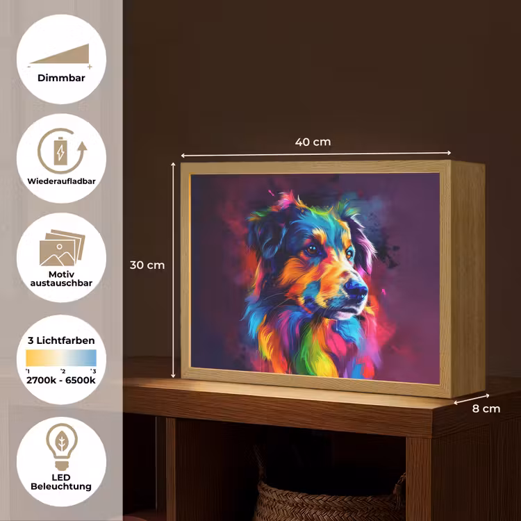 Hond - Kleurrijk - Dier - Dierenhoofd Light Box met batterij (Wandlamp kind) middel -USP_websiteoverzichtDE