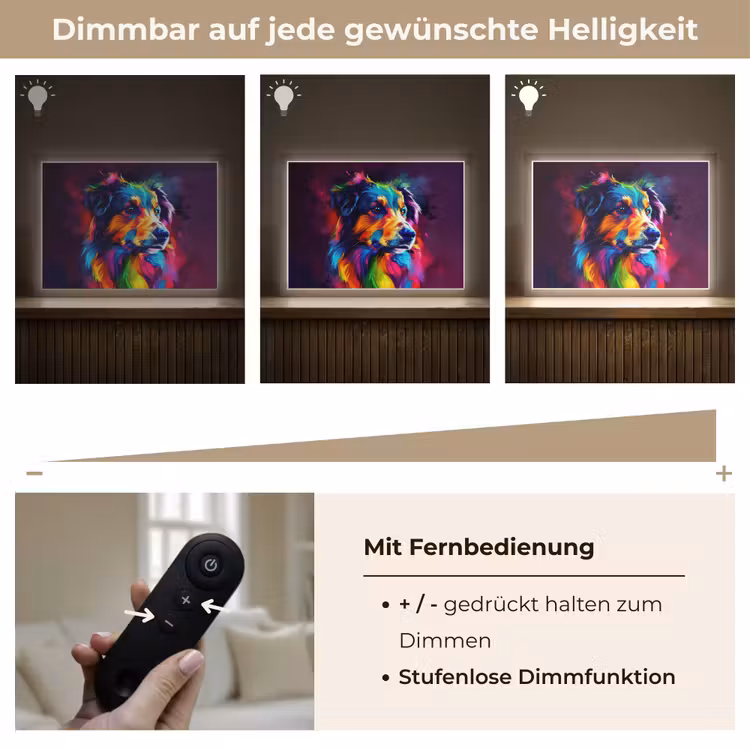 Hond - Kleurrijk - Dier - Dierenhoofd Light Box met batterij (Wandlamp kind) middel -USP_dimbaarDE