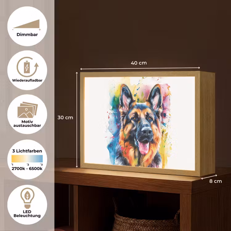 Hond - Verf - Dieren - Kleurrijk - Duitse Herder Light Box met batterij (Wandlamp kind) middel -USP_websiteoverzichtDE
