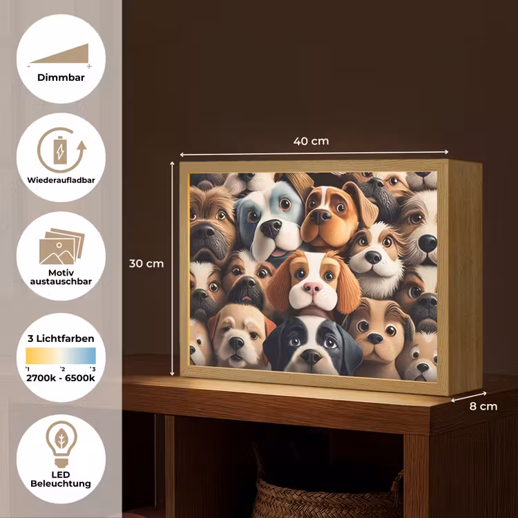 Hond - Patronen - Dieren - Bruin - Meisje - Jongen Light Box met batterij (Wandlamp kind) middel -USP_websiteoverzichtDE