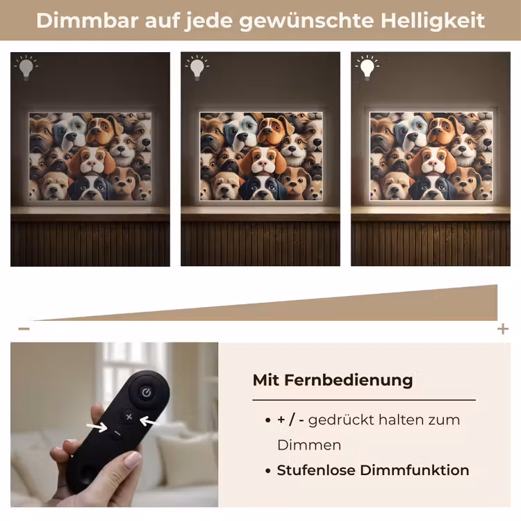 Hond - Patronen - Dieren - Bruin - Meisje - Jongen Light Box met batterij (Wandlamp kind) middel -USP_dimbaarDE