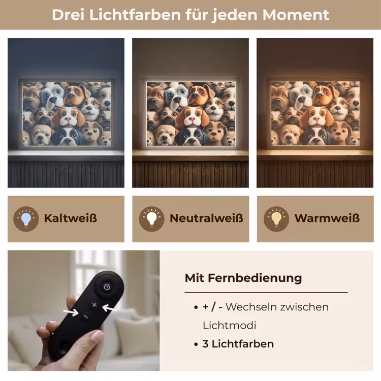 Hond - Patronen - Dieren - Bruin - Meisje - Jongen Light Box met batterij (Wandlamp kind) middel -USP_lichtkleurDE