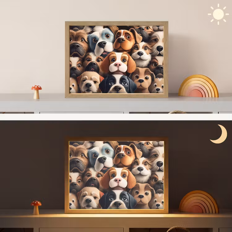 Hond - Patronen - Dieren - Bruin - Meisje - Jongen Light Box met batterij (Wandlamp kind) middel -sfeer3_kind