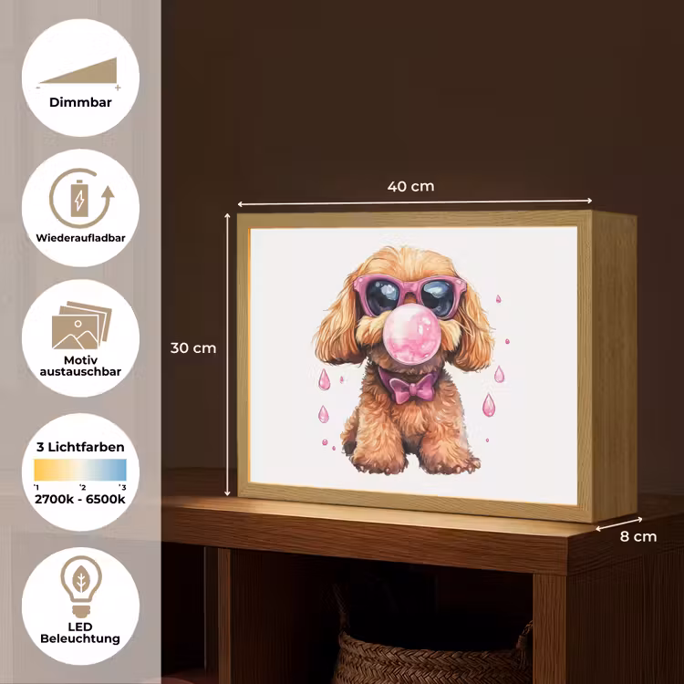 Hond - Roze - Kauwgom Light Box met batterij (Wandlamp kind) middel -USP_websiteoverzichtDE
