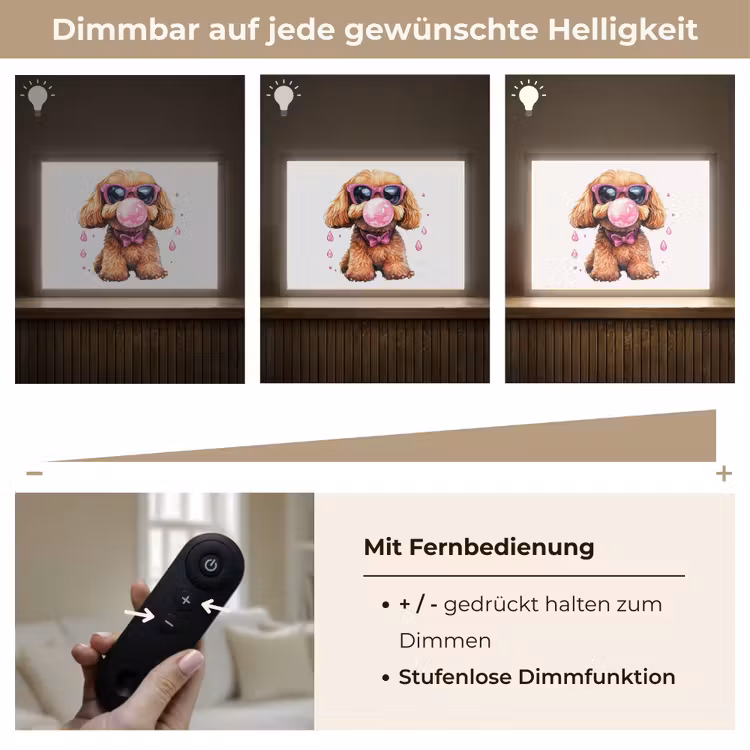 Hond - Roze - Kauwgom Light Box met batterij (Wandlamp kind) middel -USP_dimbaarDE