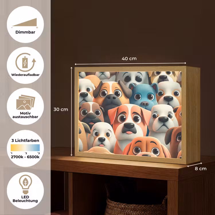 Hond - Dieren - Patronen - Bruin - Meiden - Jongens Light Box met batterij (Wandlamp kind) middel -USP_websiteoverzichtDE
