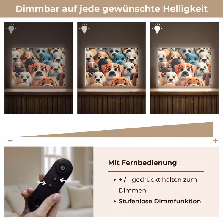 Hond - Dieren - Patronen - Bruin - Meiden - Jongens Light Box met batterij (Wandlamp kind) middel -USP_dimbaarDE