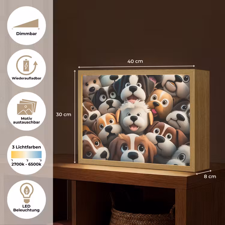 Hond - Dieren - Patronen - Bruin - Meisjes - Jongens Light Box met batterij (Wandlamp kind) middel -USP_websiteoverzichtDE