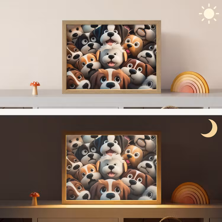 Hond - Dieren - Patronen - Bruin - Meisjes - Jongens Light Box met batterij (Wandlamp kind) middel -sfeer3_kind