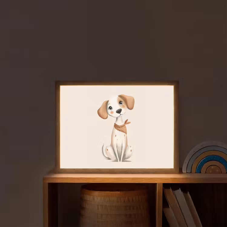 Hond - Pup - Beige Light Box met batterij (Wandlamp kind) middel -sfeer1_kind