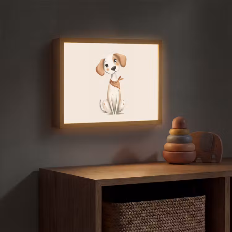 Hond - Pup - Beige Light Box met batterij (Wandlamp kind) middel -sfeer5_kind