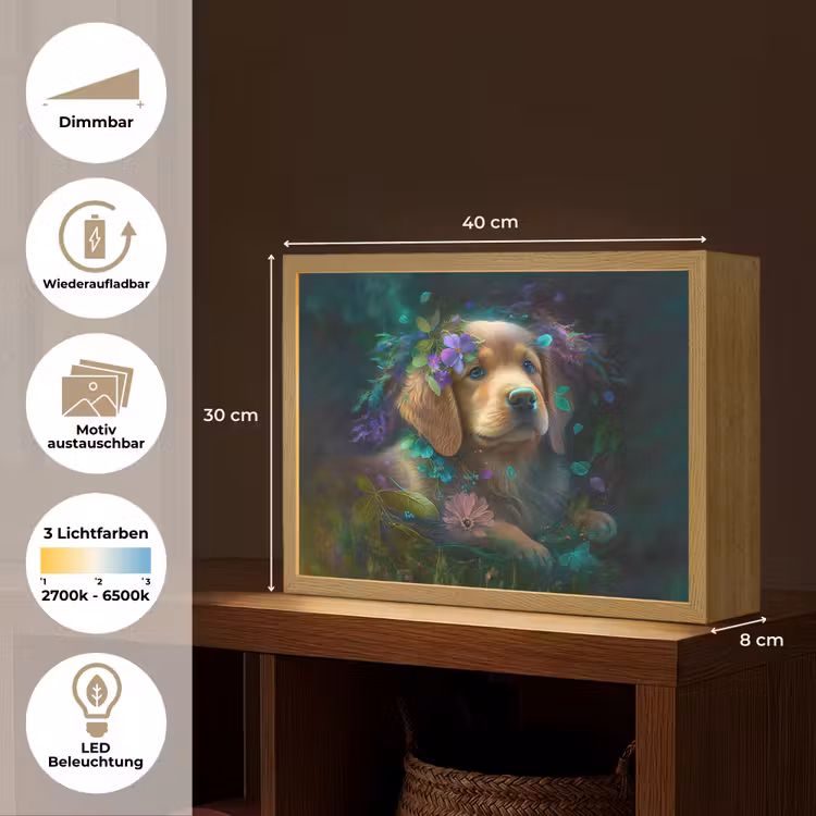 Hond - Puppy - Bloemen - Natuur - Golden retriever Light Box met batterij (Wandlamp kind) middel -USP_websiteoverzichtDE