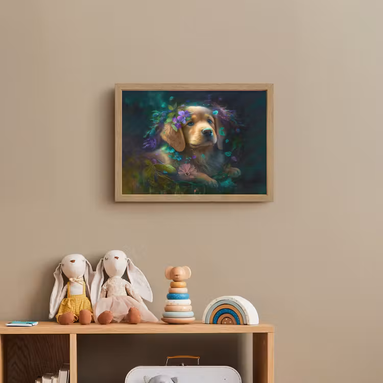 Hond - Puppy - Bloemen - Natuur - Golden retriever Light Box met batterij (Wandlamp kind) middel -sfeer2_kind