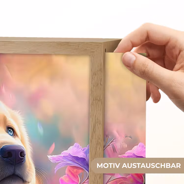 Hond - Puppy - Zon - Bloemen - Golden retriever Light Box met batterij (Wandlamp kind) middel -USP_websiteprintDE