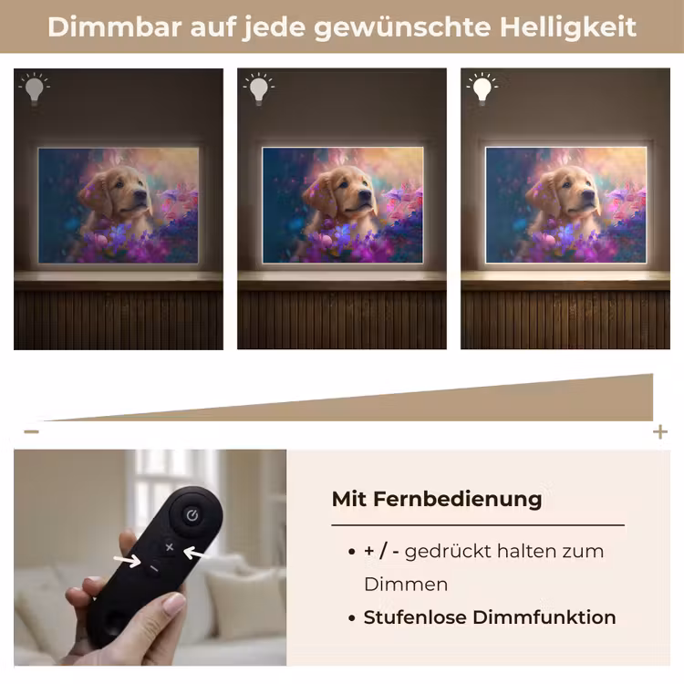 Hond - Puppy - Zon - Bloemen - Golden retriever Light Box met batterij (Wandlamp kind) middel -USP_dimbaarDE
