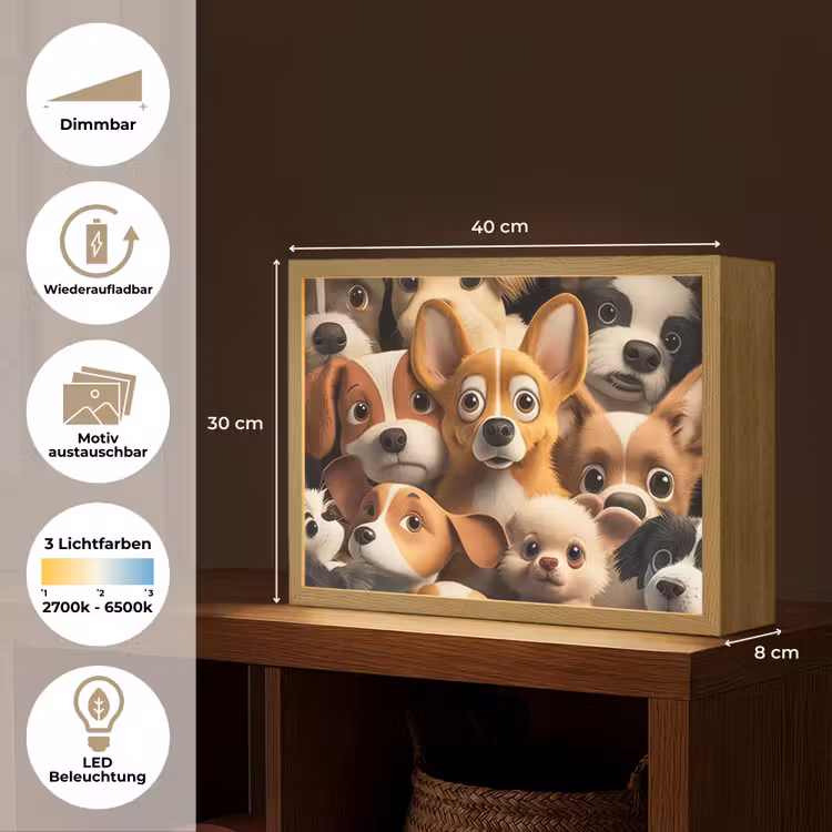 Honden - Dieren - Bruin - Zwart - Patronen - Kind Light Box met batterij (Wandlamp kind) middel -USP_websiteoverzichtDE