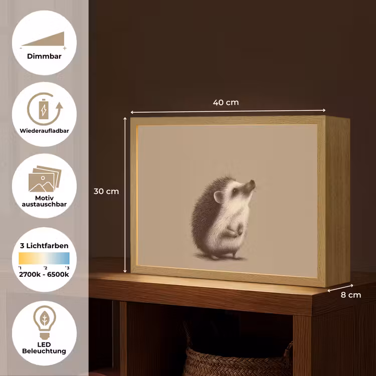 Egel - Snuitje - Bruin - Stekels Light Box met batterij (Wandlamp kind) middel -USP_websiteoverzichtDE