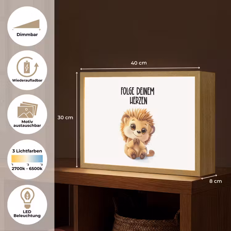 Egel - Wit - Dieren - Quote - Hart Light Box met batterij (Wandlamp kind) middel -USP_websiteoverzichtDE