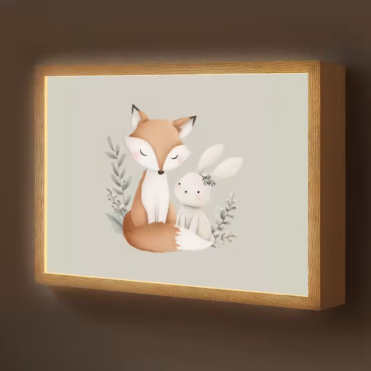 Illustratie - Vos - Konijn - Bladeren Light Box met batterij (Wandlamp kind) middel -z3d_website