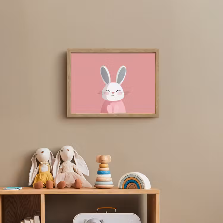 Illustratie - Konijn - Roze - Minimalistisch Light Box met batterij (Wandlamp kind) middel -sfeer2_kind