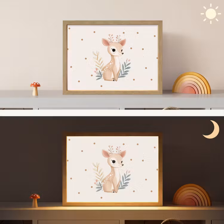 Illustratie - Stippen - Hertje - Aquarel Light Box met batterij (Wandlamp kind) middel -sfeer3_kind