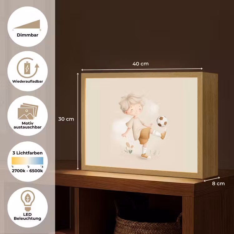Jongen - Beige - Minimalistisch - Voetbal Light Box met batterij (Wandlamp kind) middel -USP_websiteoverzichtDE