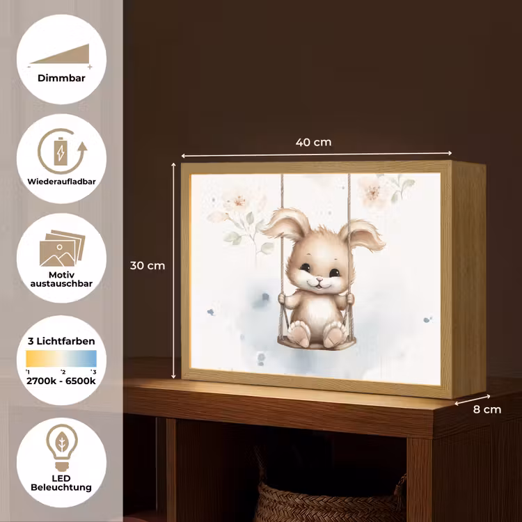 Konijn - Baby dier - Kinderen Light Box met batterij (Wandlamp kind) middel -USP_websiteoverzichtDE