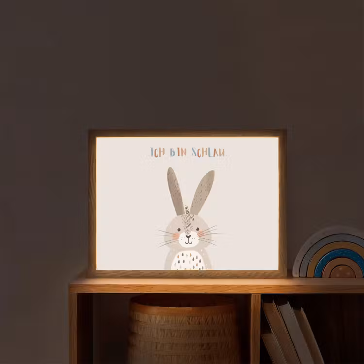 Konijn - Beige - Dier - Slim - Quote Light Box met batterij (Wandlamp kind) middel -sfeer1_kind