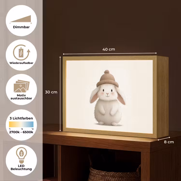 Konijn - Muts - Oren - Beige Light Box met batterij (Wandlamp kind) middel -USP_websiteoverzichtDE
