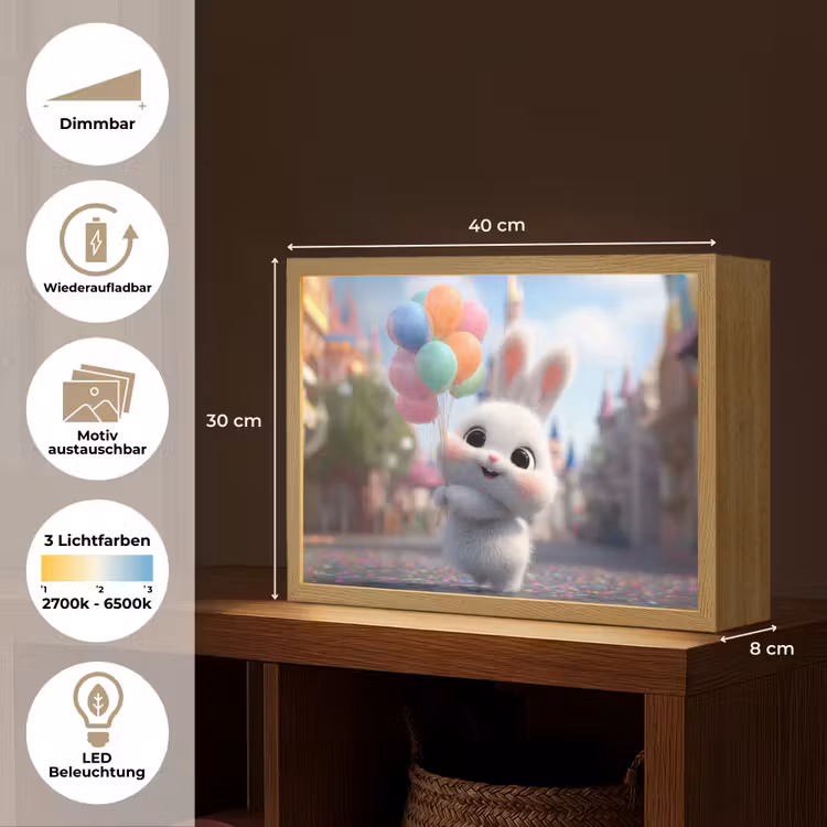 Konijn - Ballonnen - Gekleurd - Confetti Light Box met batterij (Wandlamp kind) middel -USP_websiteoverzichtDE