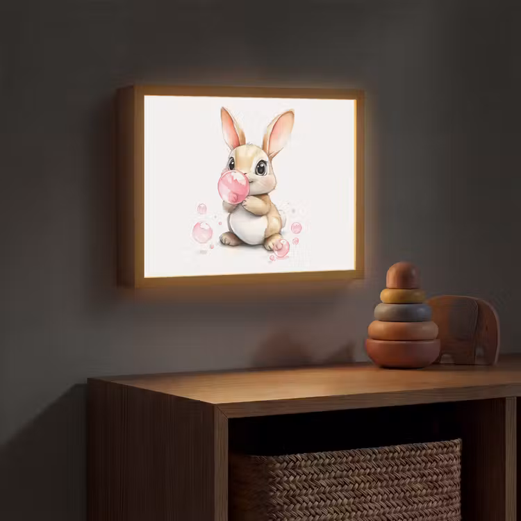 Konijn - Roze - Bellen Light Box met batterij (Wandlamp kind) middel -sfeer5_kind