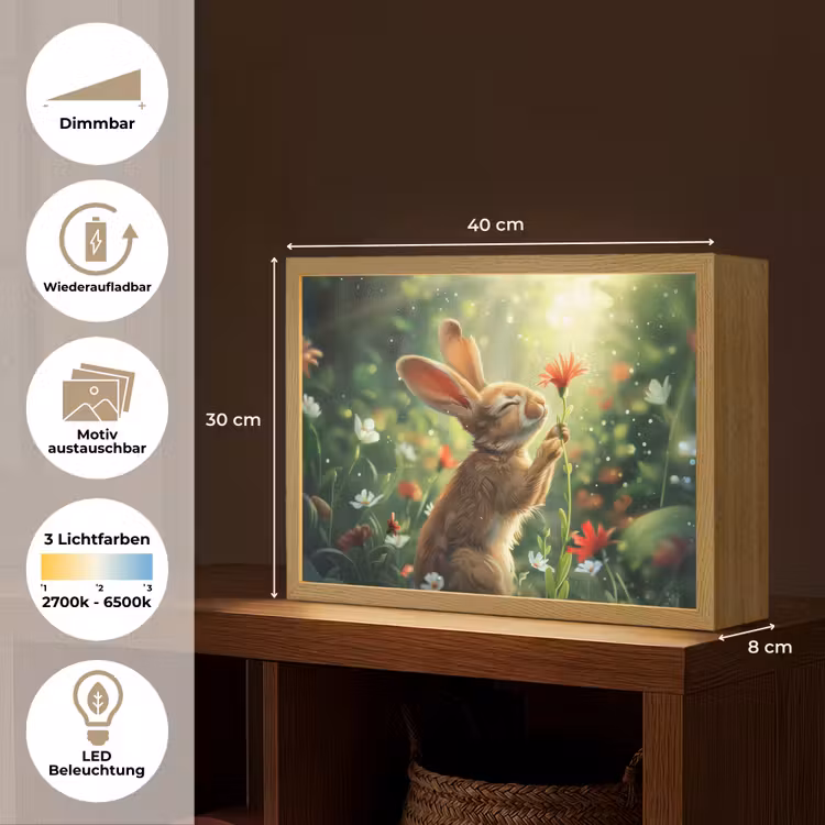 Konijn - Dieren - Bloemen - Natuur Light Box met batterij (Wandlamp kind) middel -USP_websiteoverzichtDE