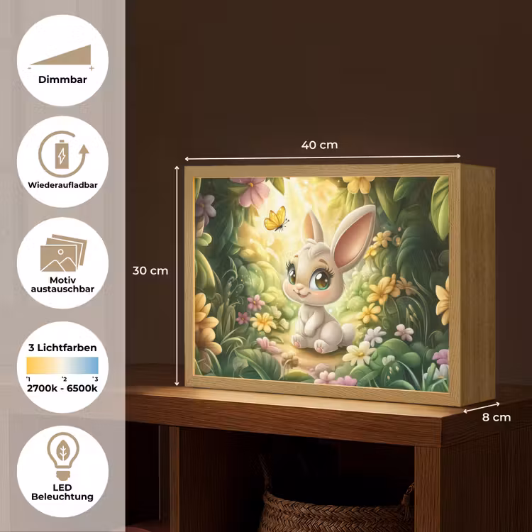 Konijn - Bos - Vlinders - Cartoon Light Box met batterij (Wandlamp kind) middel -USP_websiteoverzichtDE