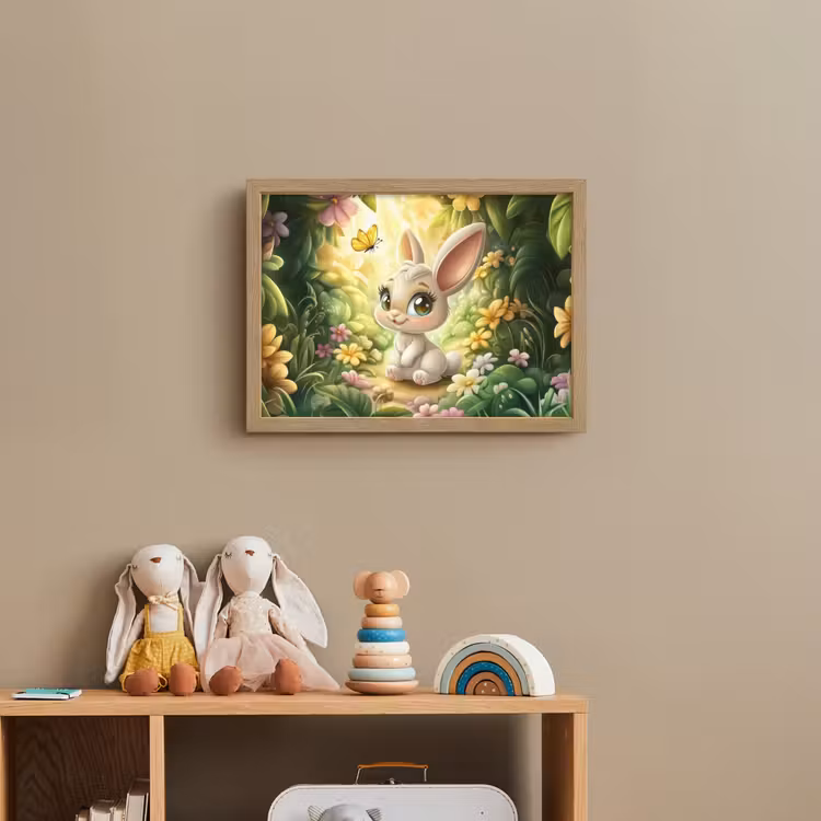 Konijn - Bos - Vlinders - Cartoon Light Box met batterij (Wandlamp kind) middel -sfeer2_kind