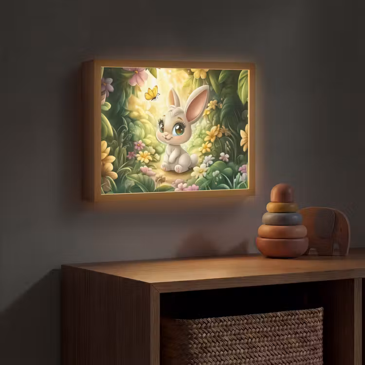 Konijn - Bos - Vlinders - Cartoon Light Box met batterij (Wandlamp kind) middel -sfeer5_kind