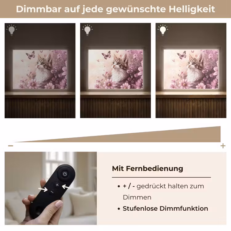 Kitten - Bloemen - Vlinders - Paars Light Box met batterij (Wandlamp kind) middel -USP_dimbaarDE